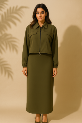 Zip-up Jacket Style Midi