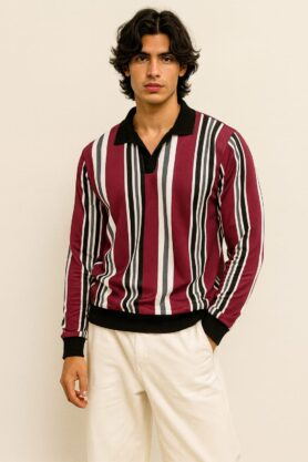 Striped Ribbed Polo
